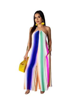 Halter Neck Wide Leg Jumpsuit Multicolour 