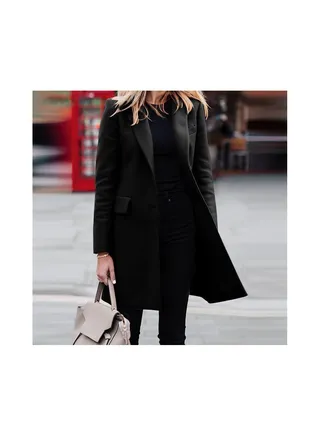 Squality  Breasted Long Coat Women Black 