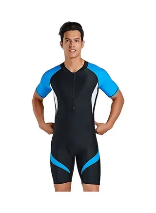 Men Short Sleeve Nylon Contrast One Piece Swimwear Multicolour 