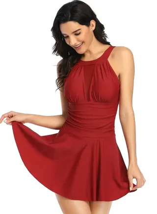 Classic Solid One Piece Sleeveless Swimwear Modest Swimwear Panel Bathing Suits for Women Ladies 