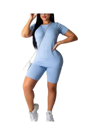 Polyester Solid Jumpsuit Light Blue 