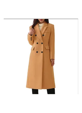 Squality Double Breasted Long Coat Women Khaki 