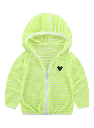 Summer Sun Protection Hooded Stripe Sweatshirt Green 