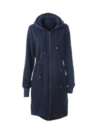 Solid Design Long Sleeve Coat Navy 
