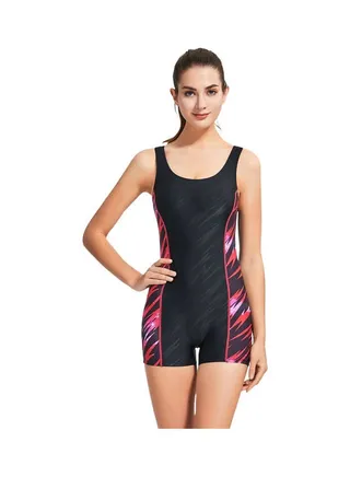 Back Cutout Contrast Print Panel Swimwear One Piece Black 