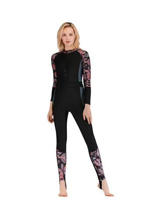 Long Sleeve Contrast Panel One Piece Swimwear Multicolour 