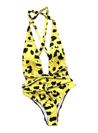 Sleeveless V Neck Leopard Pattern Swimwear Multicolor 