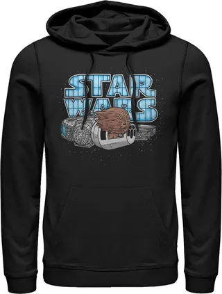 Men's Star Wars Cute Chewie Hair Party Cartoon Pull Over Hoodie - Black - 3X Large