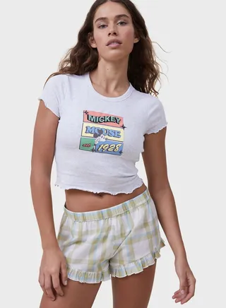 Crew Neck Mickey Mouse Printed T-Shirt 