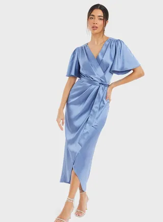 Flared Sleeve Tie Detail Wrap Dress 