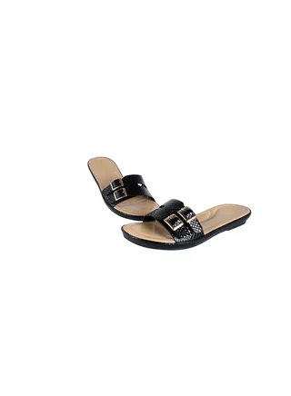 092-2304 Michelle Morgon Ladies Snake Print Strap Flat Sandals Black 