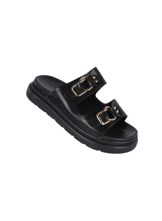 Michelle Morgan Ladies Double Strap Padded Heel Slipon Black 36 