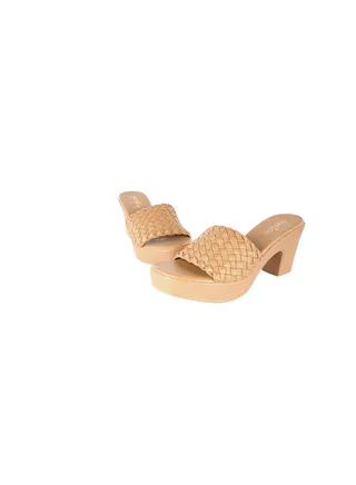 Michelle Morgan Ladies Mesh Strap Block Heel Sandals Brown 092-2286 