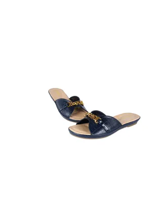 Michelle Morgon Ladies Croco Print Flat Sandals Blue 092-2298 