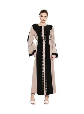 Plus Size Lace Patch Kaftan Beige/Black 
