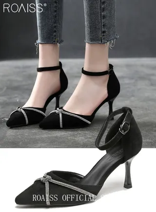 New Rhinestone Stiletto Pumps Women's Crystal Diamond High Heels Party Slipper Butterfly Shoes for Lady Pointed Toe Prom Shoes Sandals 
