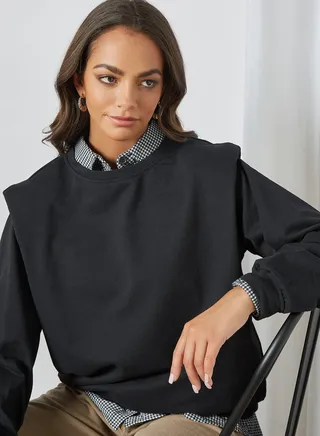 Shoulder Pad Detailed Sweatshirt Black 