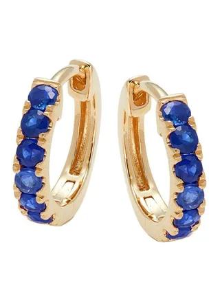 14K Yellow Gold and Sapphire Huggie Earrings for Women One Size 