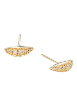 14K Yellow Gold and 0.08 TCW Diamond Leaflet Stud Earrings for Women One Size 