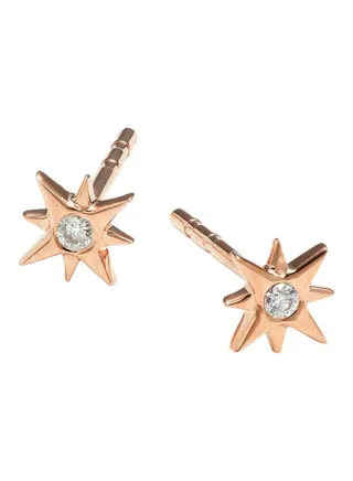 14K Rose Gold and 0.03 TCW Diamond Starburst Stud Earrings for Women One Size 