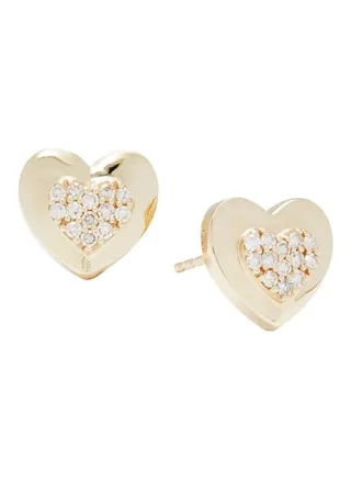 14K Yellow Gold and 0.15 TCW Diamond Heart Stud Earrings for Women One Size 