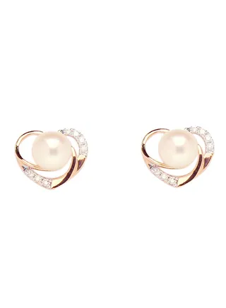 18K Gold Pearl Earring Set With Diamond 