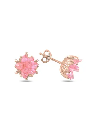 925 Sterling Silver Jewelry Gold Plated Lotus Flower Pink CZ Stud Earrings 100% Precious Metal Gift for Women- Emnon30EA 