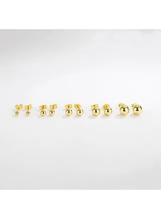 18K Gold Ball Earrings Set For Women 