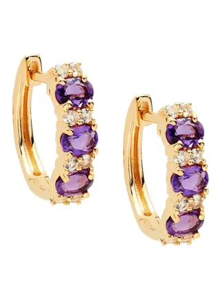 14K Goldplated Sterling Silver Amethyst and White Sapphire Hoop Earrings for Women One Size 