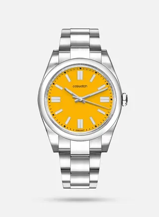 Men's stainless steel watch with Japanese movement, yellow 