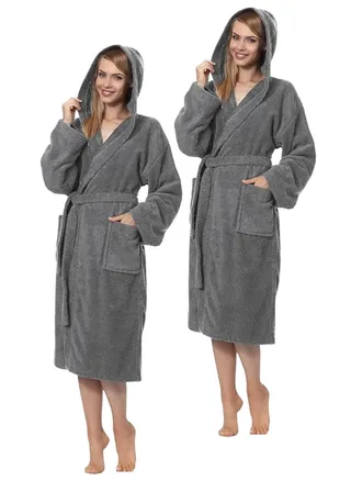 2 Pieces Grey Color Soft Terry Bathrobe Small size 