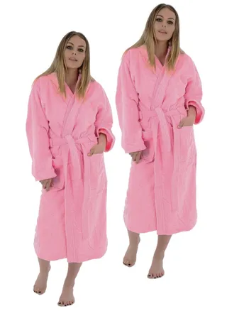 2 Pieces Pink Color Unisex Spa Terry Dressing Gown Large Size 
