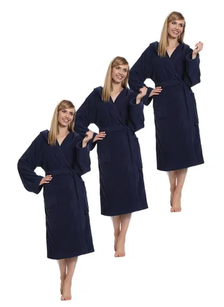 3 Pieces Navy Blue Color Spa Terry Bathrobe Small size 