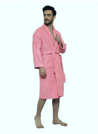 Pink Colour Terry Pattern Unisex Dressing   Bathrobe XXL Size Hotel And Spa 