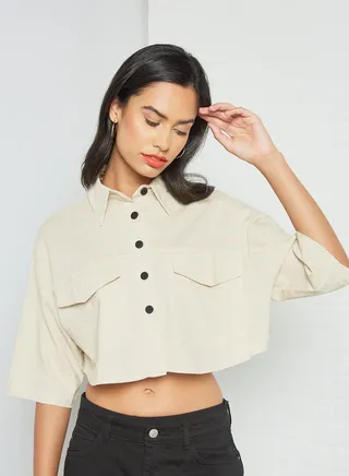 Boxy Cropped Shirt Beige 
