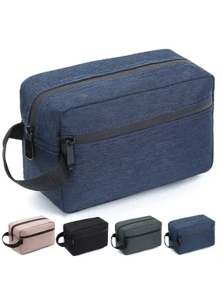 Travel Toiletry Bag for Women and Men, Water-resistant Shaving Bag for Toiletries Accessories, Foldable Storage Bags with Divider and Handle for Cosmetics Toiletries Brushes Tools (Blue) 
