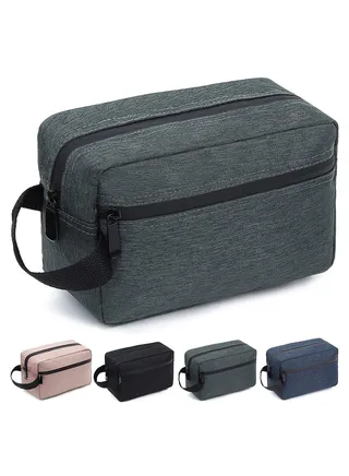 Travel Toiletry Bag for Women and Men, Water-resistant Shaving Bag for Toiletries Accessories, Foldable Storage Bags with Divider and Handle for Cosmetics Toiletries Brushes Tools (Gray) 