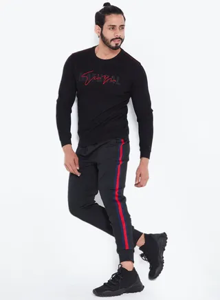 Stripped Skin Fit Joggers Black 