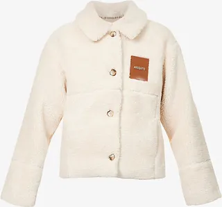 Womens Pale Beige Ava Brand-patch Faux-shearling Jacket
