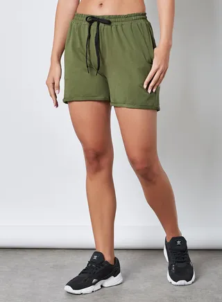 Elastic Waistband Drawstring Mid Rise Shorts Green 