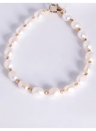 Bracelet 1L 19cm, Freshwater Pearls, C Quality, White Color, 6.5-6.0MM, Agw 8.04Gms, 18KY 