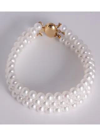 Bracelet 3L 19cm, Freshwater Pearls, A Quality, White Color, 5.5-5.0MM, Agw 23.22Gms, 18KY 
