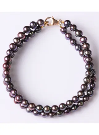 Bracelet 2L 19cm, Freshwater Pearls, A Quality, Treated Black Color, 5.5-5.0MM, Agw 15.42Gms, 18KY 
