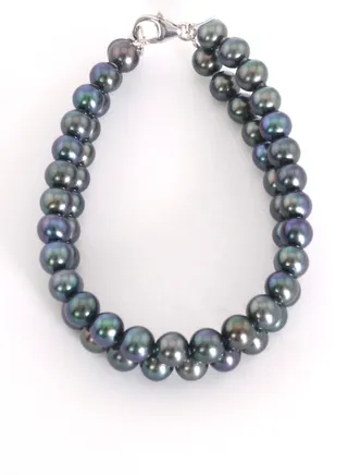 Bracelet 2st 19Cm, Freshwater Pearls, A Quality, Treated Black Color, 6.5-6.0MM, 18KW 