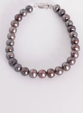 Bracelet, 1St 19Cms, Freshwater Pearls, A Quality, Treated Black Color, 7.0-6.5MM, 18KW 