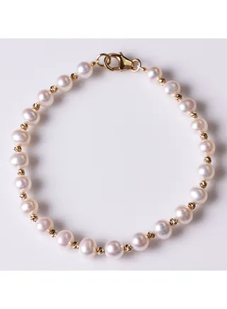 Bracelet 1L 19Cm, Freshwater Pearls, A Quality, White Color, 6.0-5.5MM, Agw 8.35Gms, 18KY 