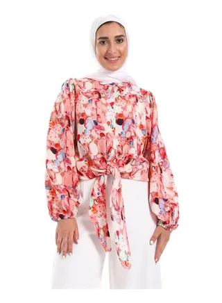 Turn Down Collar Self Patterned Buttoned Down Shirt - Pink, Green & White 