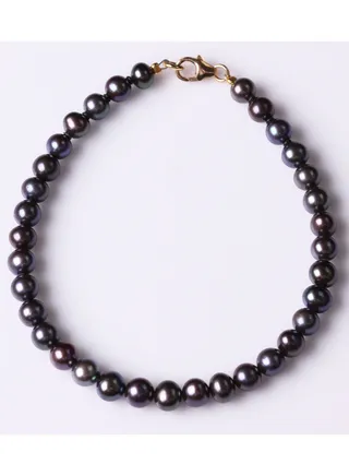 Bracelet 1L 19Cm, Freshwater Pearls, A Quality, Treated Black Color, 5.5-5.0MM, Agw 7.53Gms, 18KY 