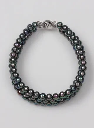 Bracelet 3st 19cm, Freshwater Pearls, A Quality, Treated Black Color, 5.5-5.0MM, 18KW 