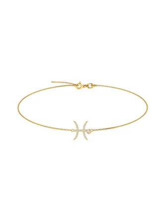 Capri Gold 18K Yellow Gold Pisces Zodiac Sign Bracelet with Diamonds 